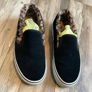 Leopard Fur Lined Slip On Vans